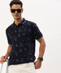 Men’s Navy Printed Polo T-Shirt – Refined Pattern Smart Casual Essential