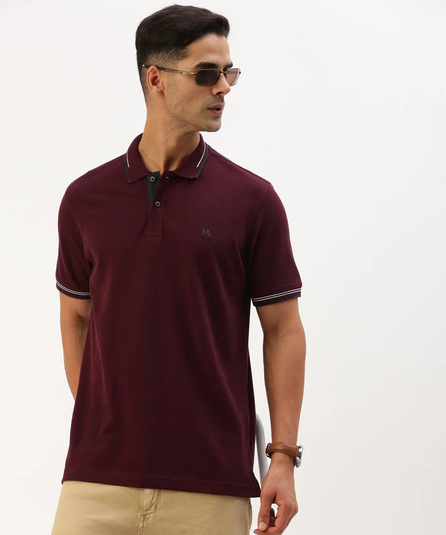Men’s Deep Wine Solid Polo T-Shirt – Rich Tone Smart Casual Essential