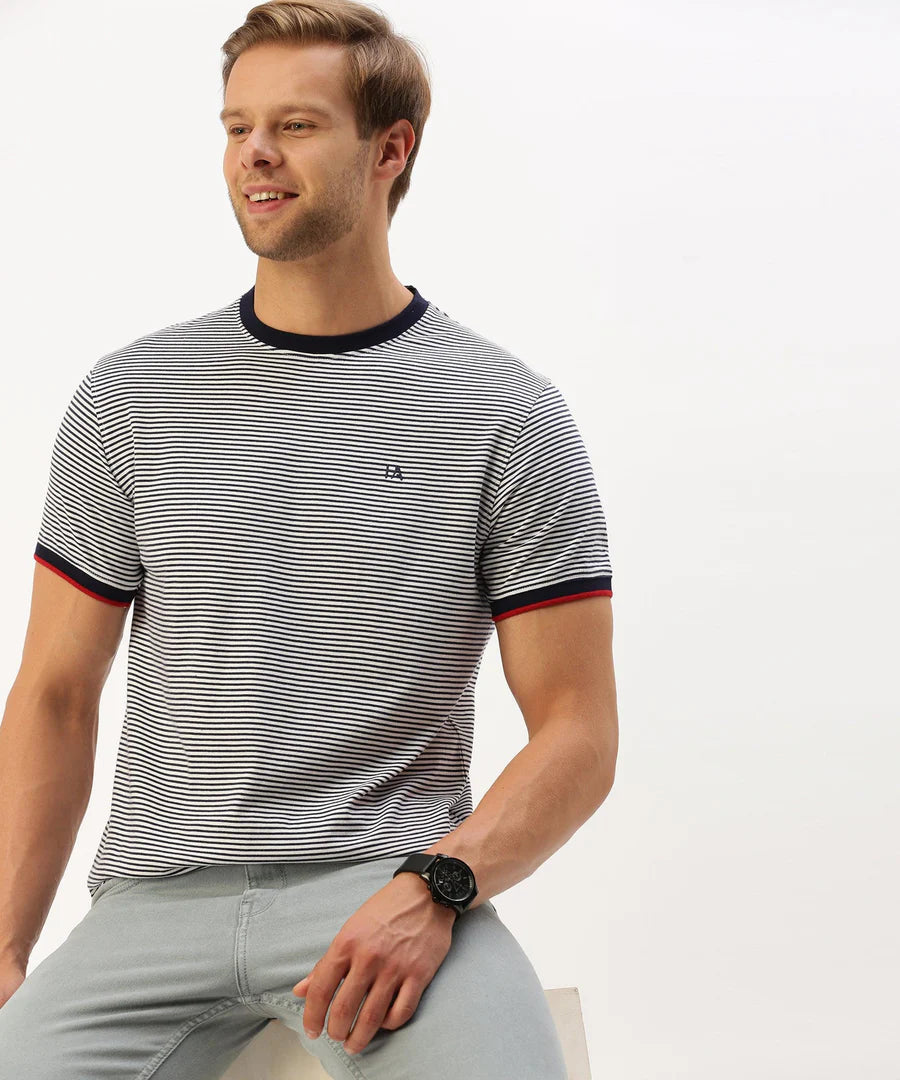 Men’s Navy Striped Crew Neck T-Shirt – Clean Line Casual Essential
