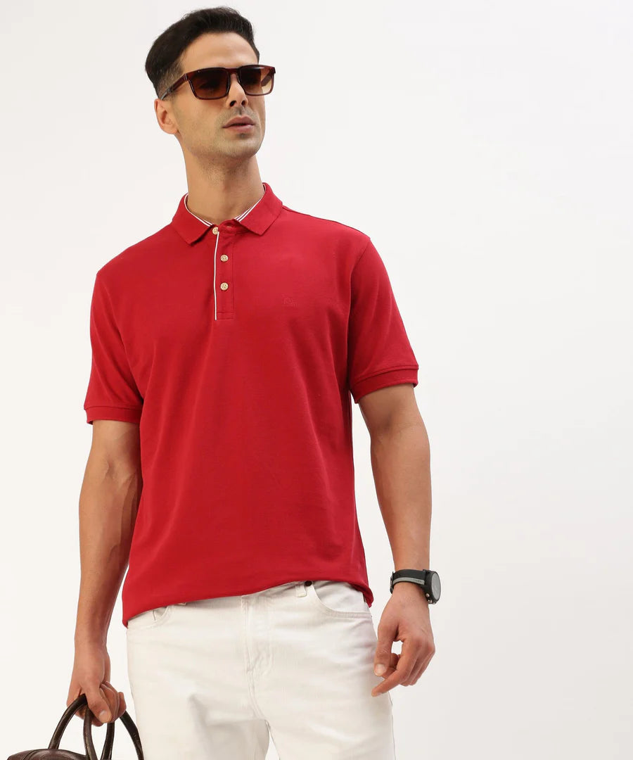 Men’s Bold Red Solid Polo T-Shirt – Statement Smart Casual Essential
