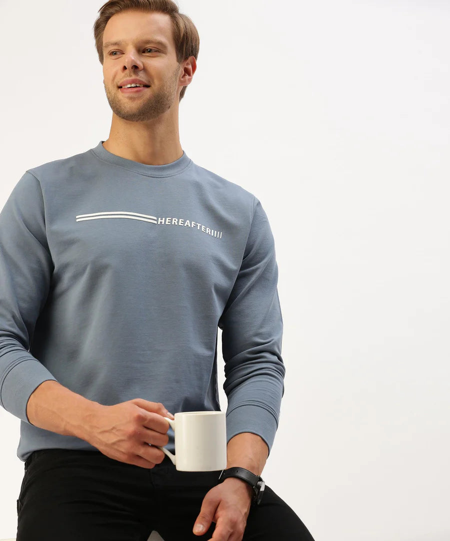 Men’s Deep Blue Logo Detail Crew Neck Sweatshirt – Premium Signature Everyday Wear