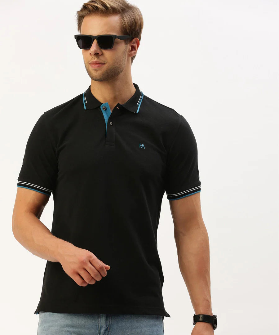 Men’s Premium Jet Black Solid Polo T-Shirt – Sleek Everyday Essential