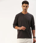 Men’s Dark Grey Solid Henley Neck T-Shirt – Modern Rugged Everyday Essential