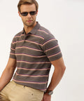 Men’s Dark Grey Striped Polo T-Shirt – Sleek Contrast Smart Casual Essential