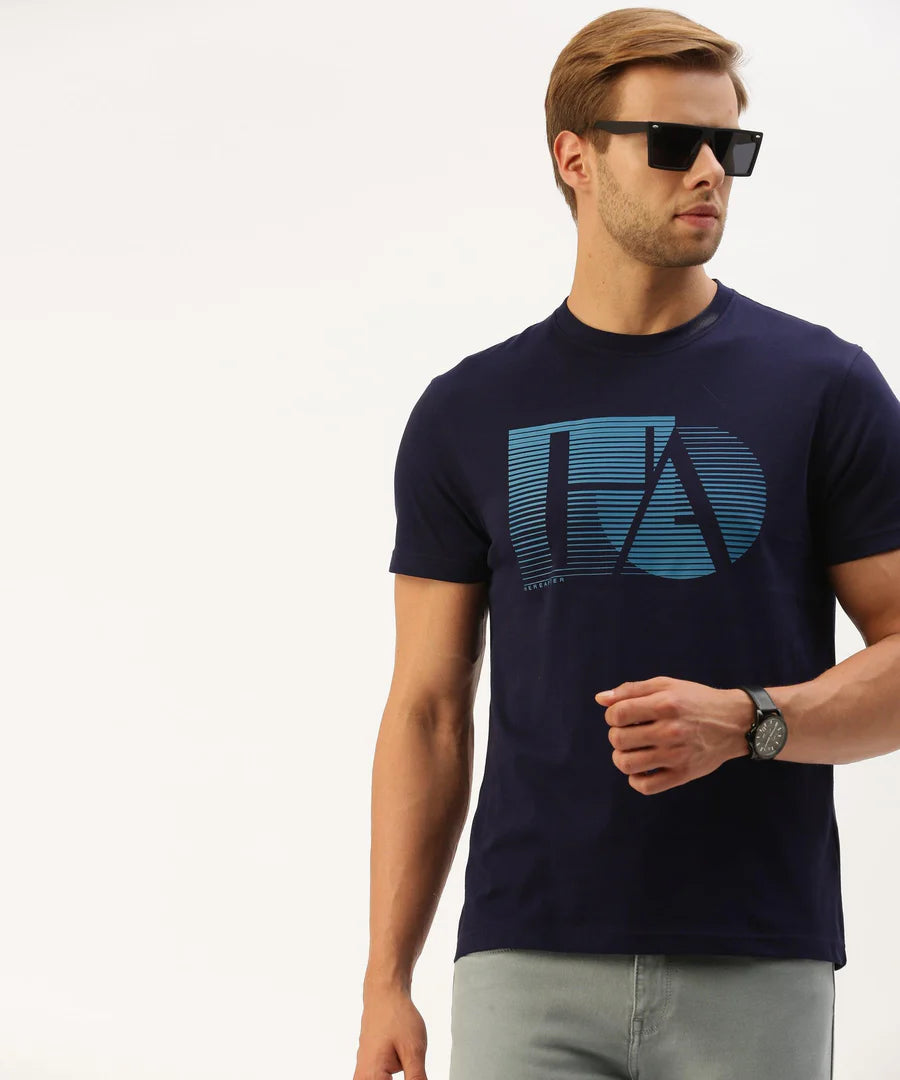 Men’s Navy Graphic Crew Neck T-Shirt – Statement Print Premium Casual Wear