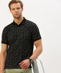 Men’s Black Printed Polo T-Shirt – Bold Pattern Smart Casual Essential