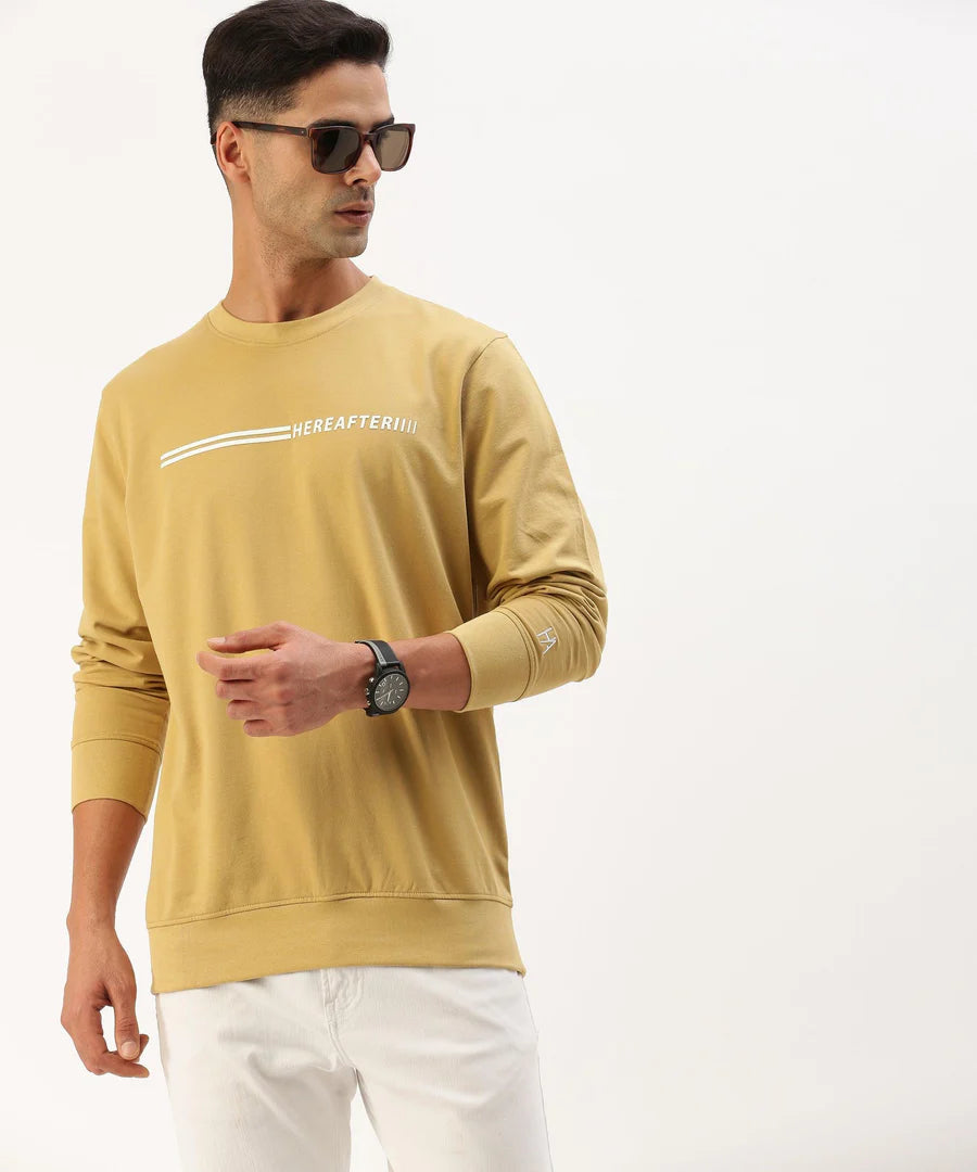 Men’s Khaki Logo Detail Crew Neck Sweatshirt – Earth Tone Premium Casual Essential