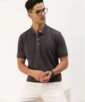 Men’s Dark Grey Solid Polo T-Shirt – Modern Minimal Smart Casual Essential