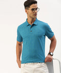 Men’s Teal Blue Printed Polo T-Shirt – Contemporary Pattern Smart Casual Essential