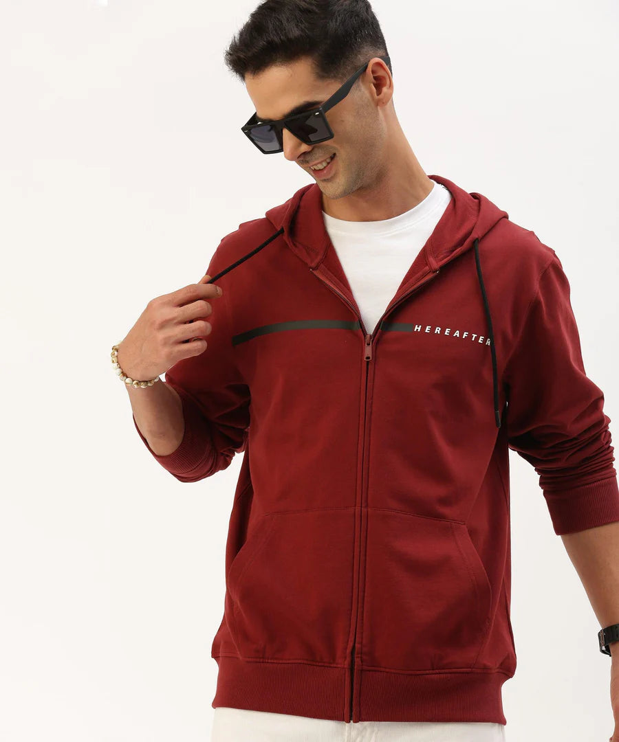 Men’s Burgundy Solid Hooded Sweatshirt – Rich Tone Premium Comfort Hoodie