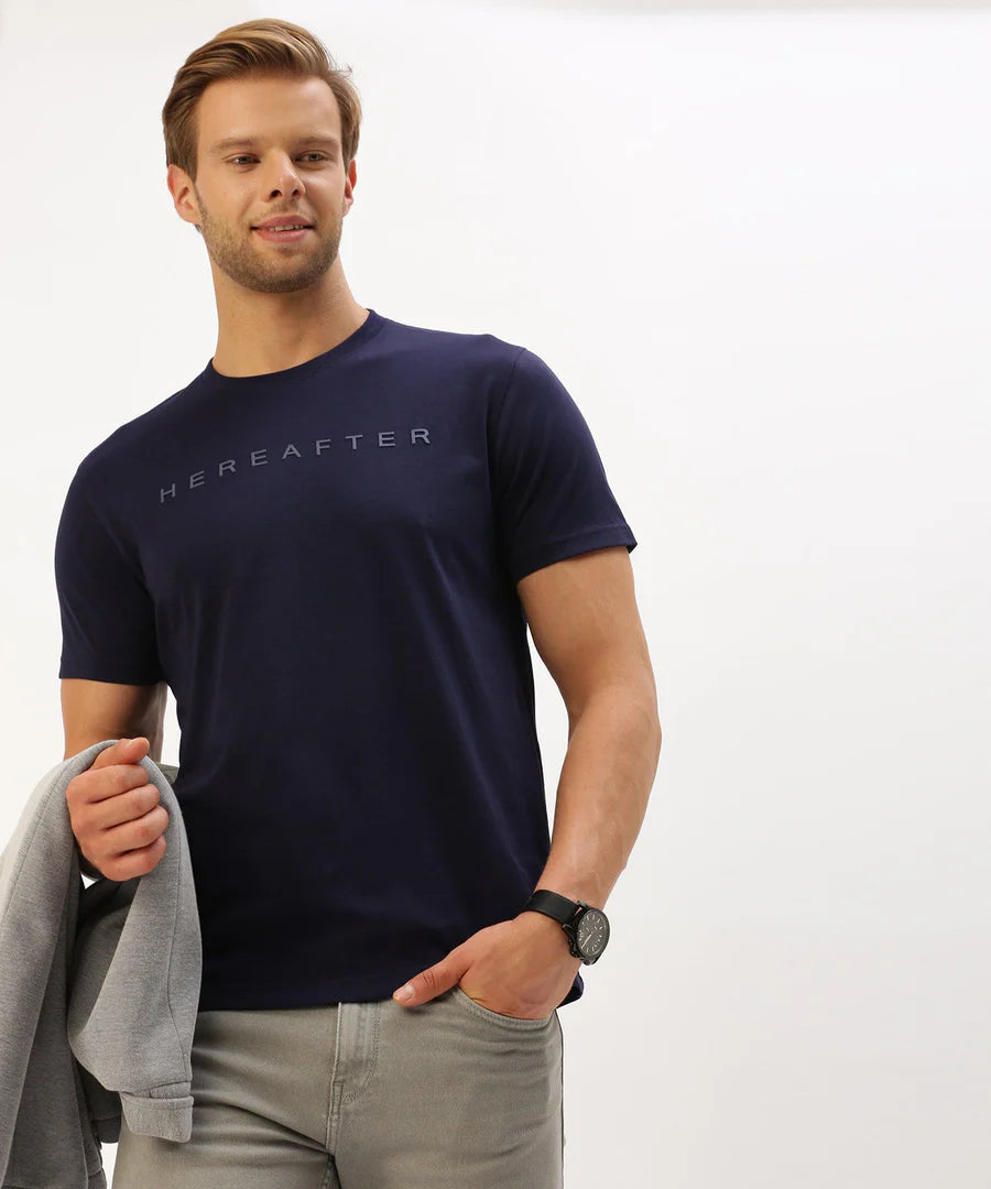 Men’s Navy Logo Detail Crew Neck T-Shirt – Premium Signature Casual Essential