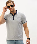 Men’s Navy Striped Polo T-Shirt – Classic Contrast Everyday Essential