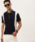 Men’s Navy Color Block Polo T-Shirt – Sharp Contrast Modern Smart Casual Wear
