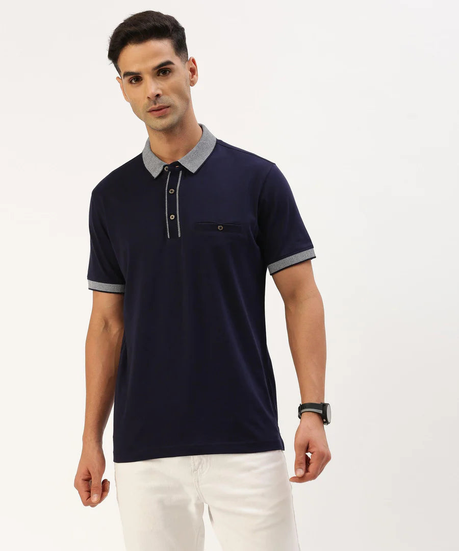 Men’s Deep Navy Solid Polo T-Shirt – Refined Everyday Smart Casual Essential