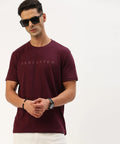 Men’s Deep Wine Logo Detail Crew Neck T-Shirt – Premium Signature Casual Wear