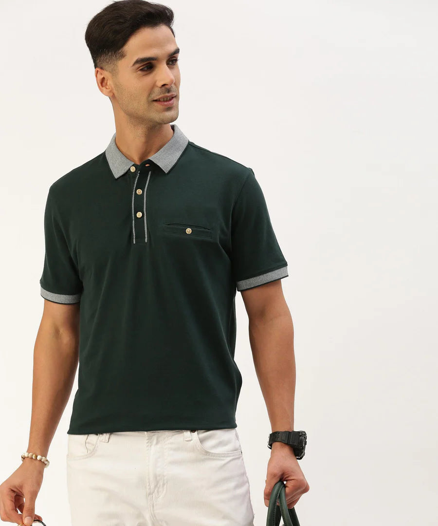Men’s Dark Olive Solid Polo T-Shirt – Earthy Tone Premium Smart Casual Wear