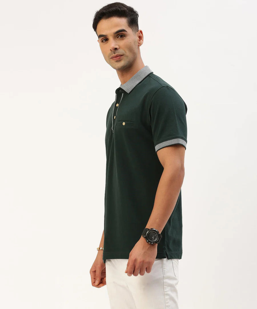 Men’s Dark Olive Solid Polo T-Shirt – Earthy Tone Premium Smart Casual Wear