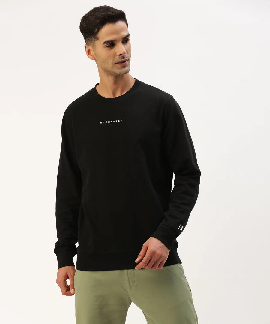 Men’s Black Logo Detail Crew Neck Sweatshirt – Signature Premium Street Essential