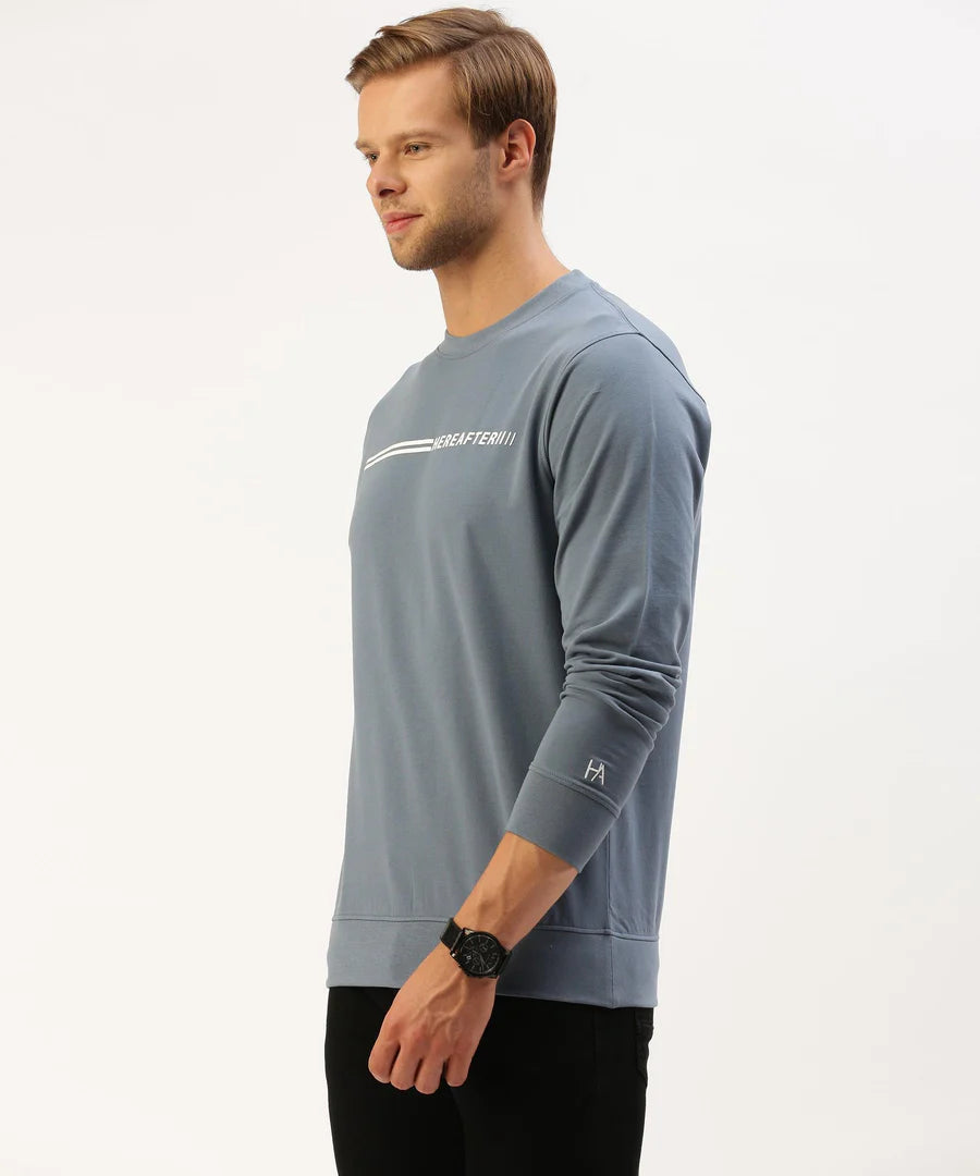 Men’s Deep Blue Logo Detail Crew Neck Sweatshirt – Premium Signature Everyday Wear