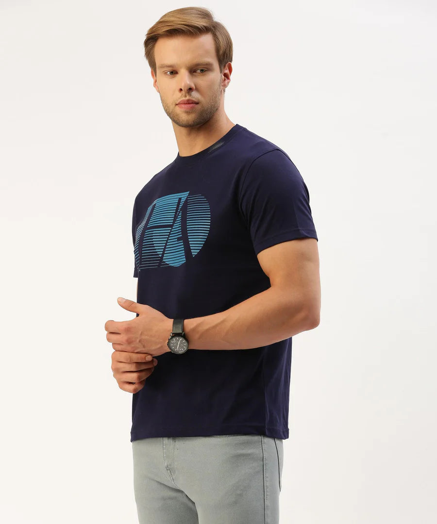Men’s Navy Graphic Crew Neck T-Shirt – Statement Print Premium Casual Wear