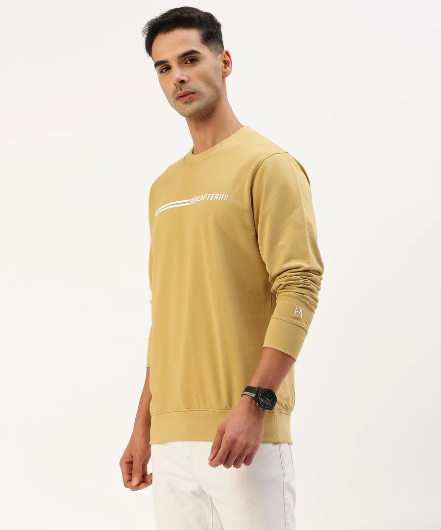 Men’s Khaki Logo Detail Crew Neck Sweatshirt – Earth Tone Premium Casual Essential