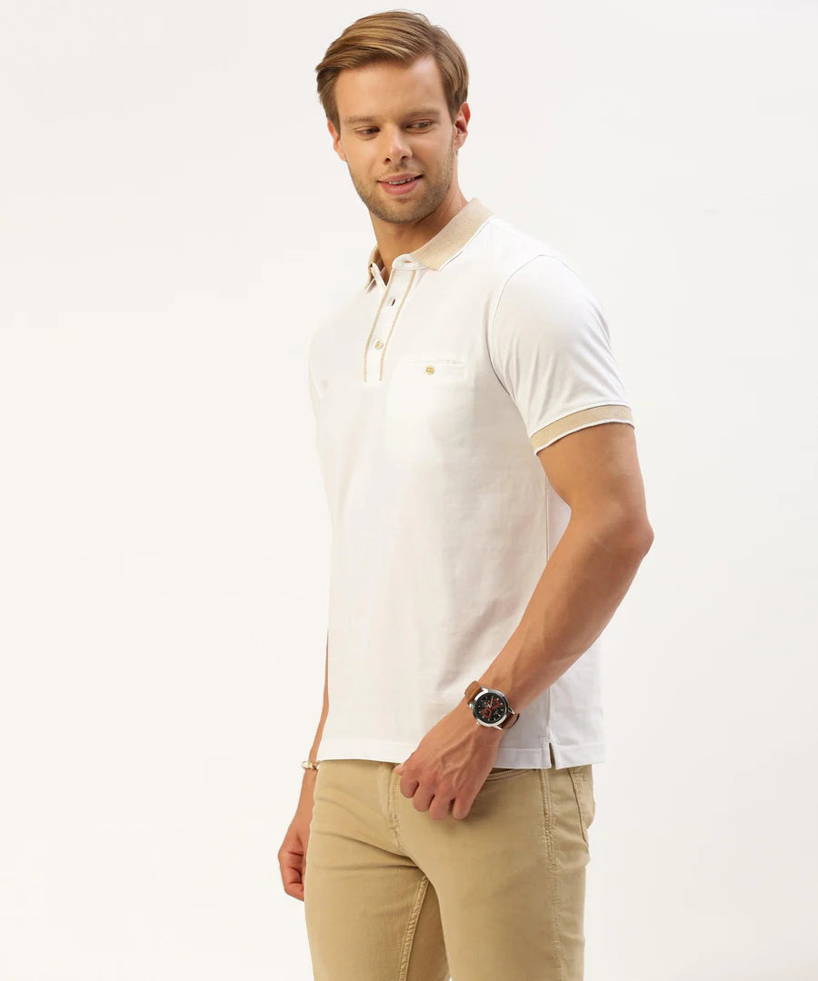 Men’s Crisp White Solid Polo T-Shirt – Clean Classic Smart Casual Essential
