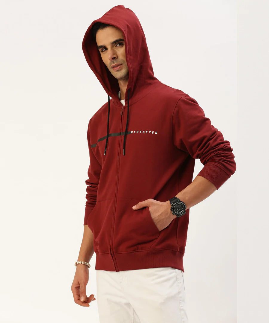 Men’s Burgundy Solid Hooded Sweatshirt – Rich Tone Premium Comfort Hoodie
