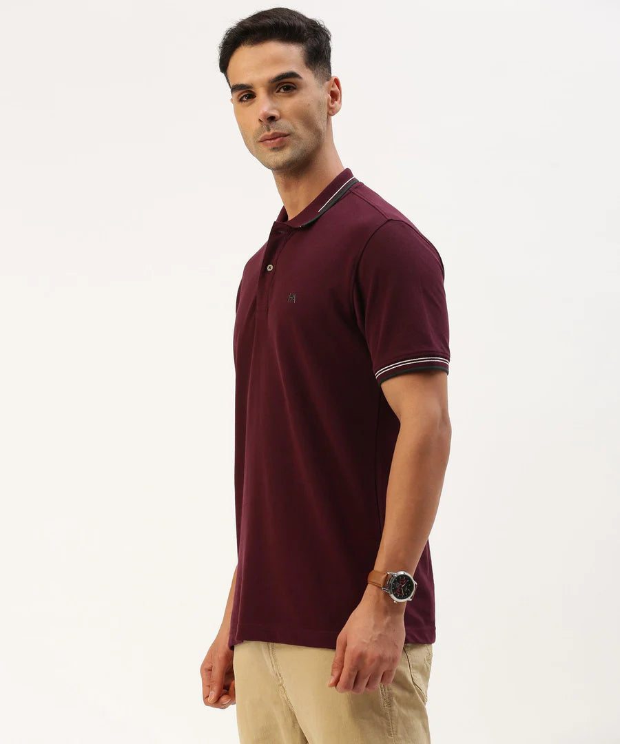 Men’s Deep Wine Solid Polo T-Shirt – Rich Tone Smart Casual Essential