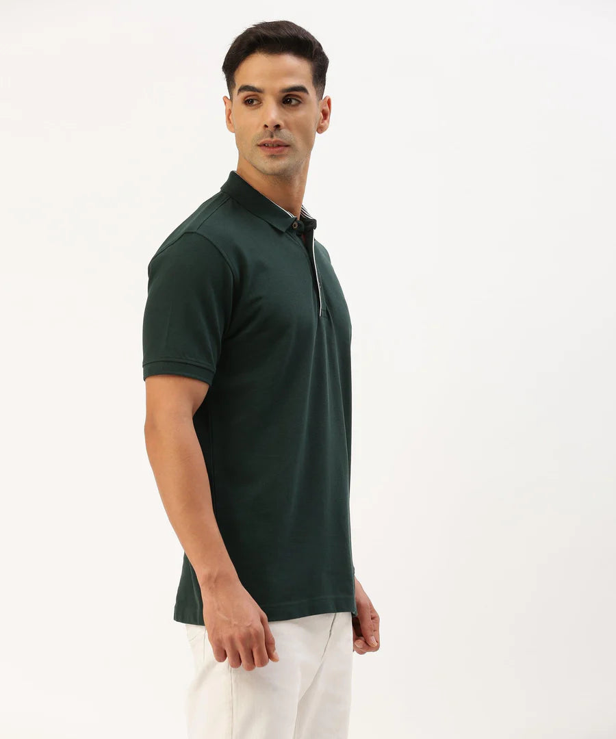 Men’s Forest Green Solid Polo T-Shirt – Fresh Minimal Smart Casual Wear