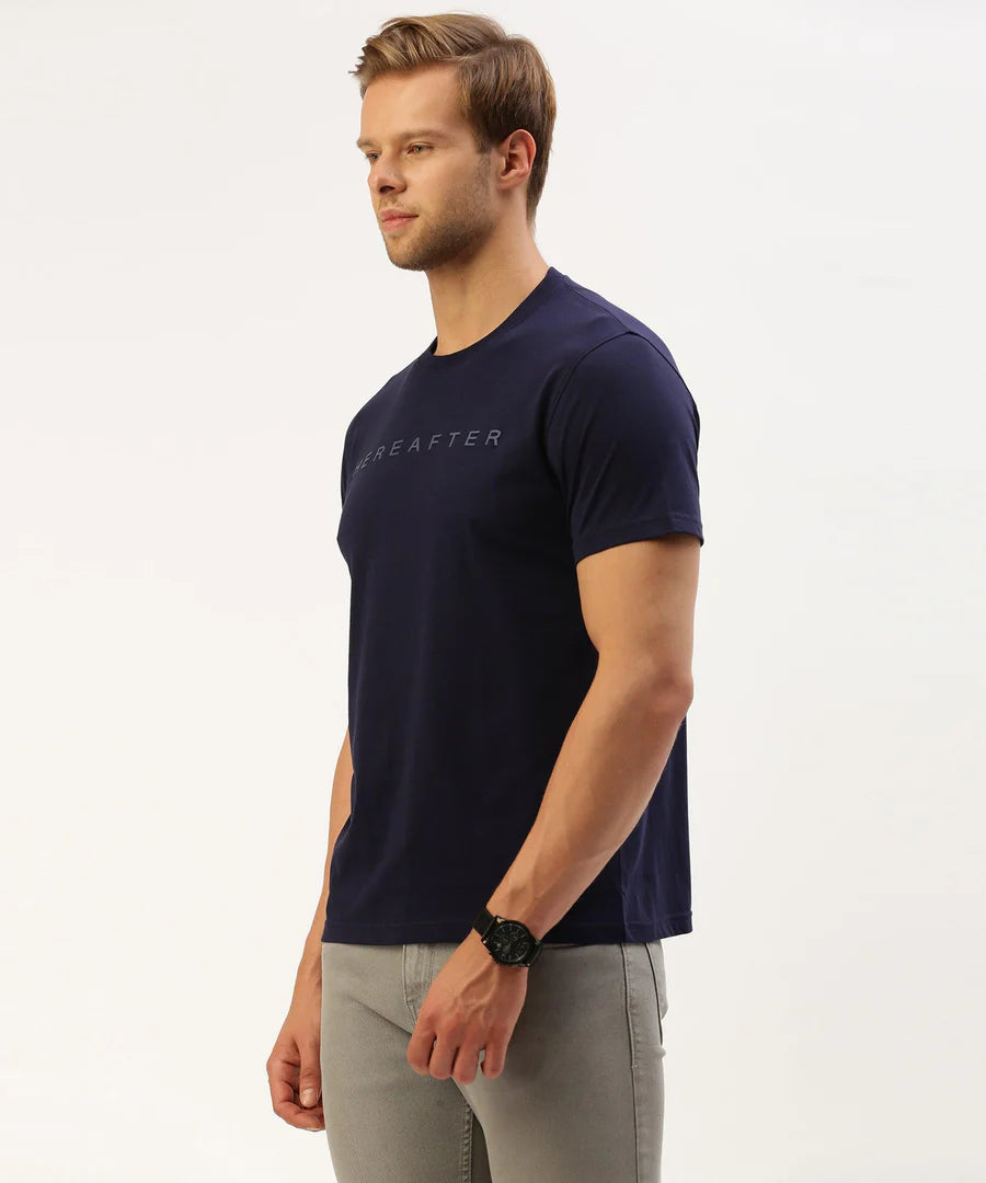 Men’s Navy Logo Detail Crew Neck T-Shirt – Premium Signature Casual Essential