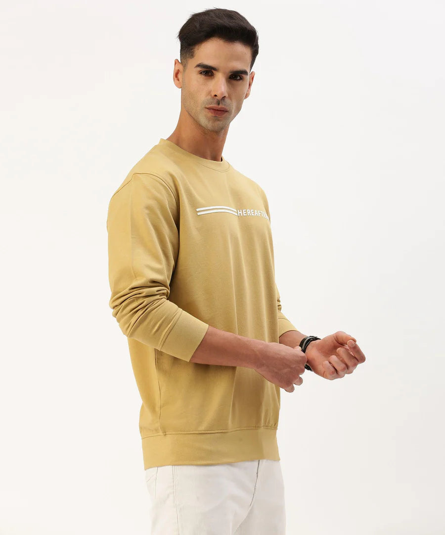 Men’s Khaki Logo Detail Crew Neck Sweatshirt – Earth Tone Premium Casual Essential
