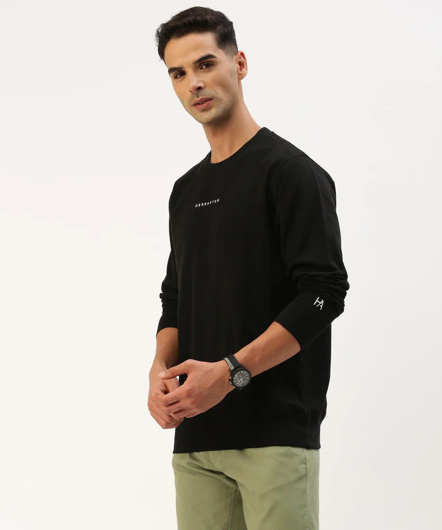 Men’s Black Logo Detail Crew Neck Sweatshirt – Signature Premium Street Essential
