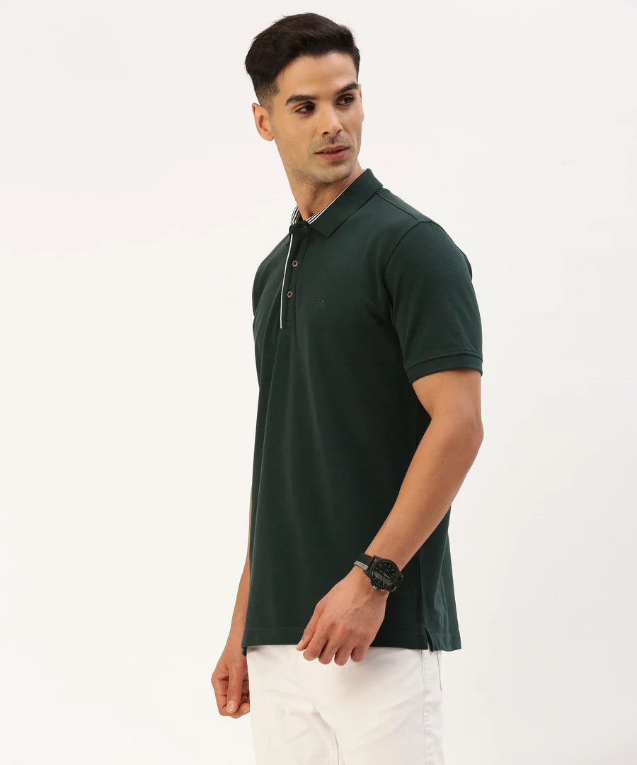 Men’s Forest Green Solid Polo T-Shirt – Fresh Minimal Smart Casual Wear