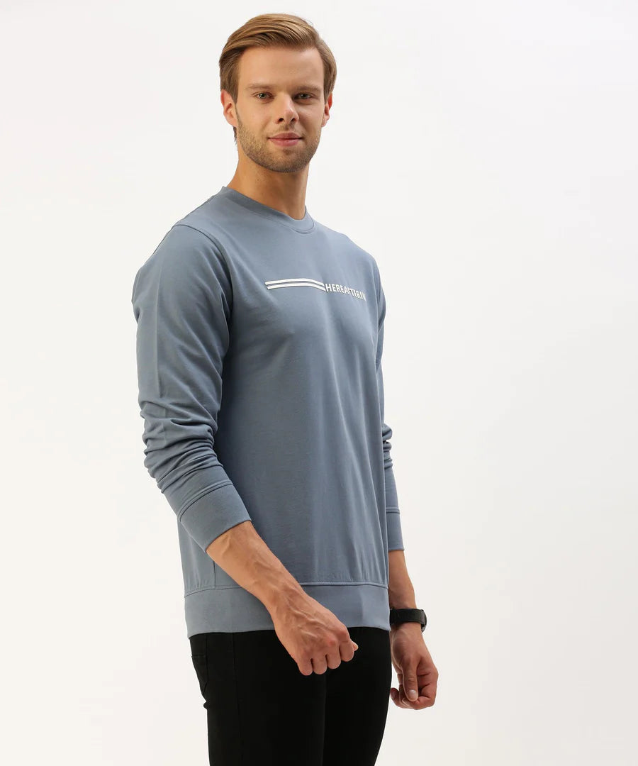 Men’s Deep Blue Logo Detail Crew Neck Sweatshirt – Premium Signature Everyday Wear