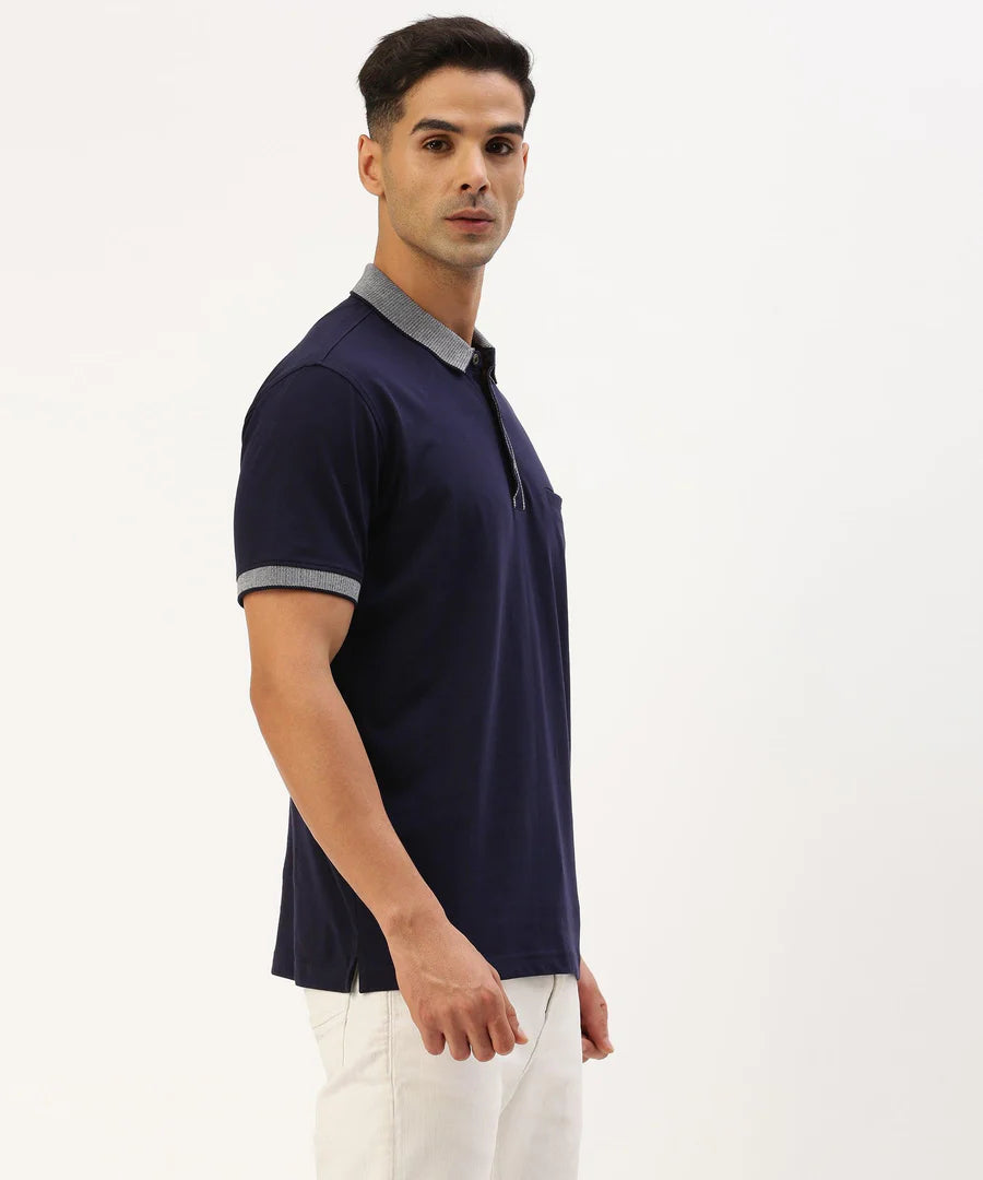 Men’s Deep Navy Solid Polo T-Shirt – Refined Everyday Smart Casual Essential