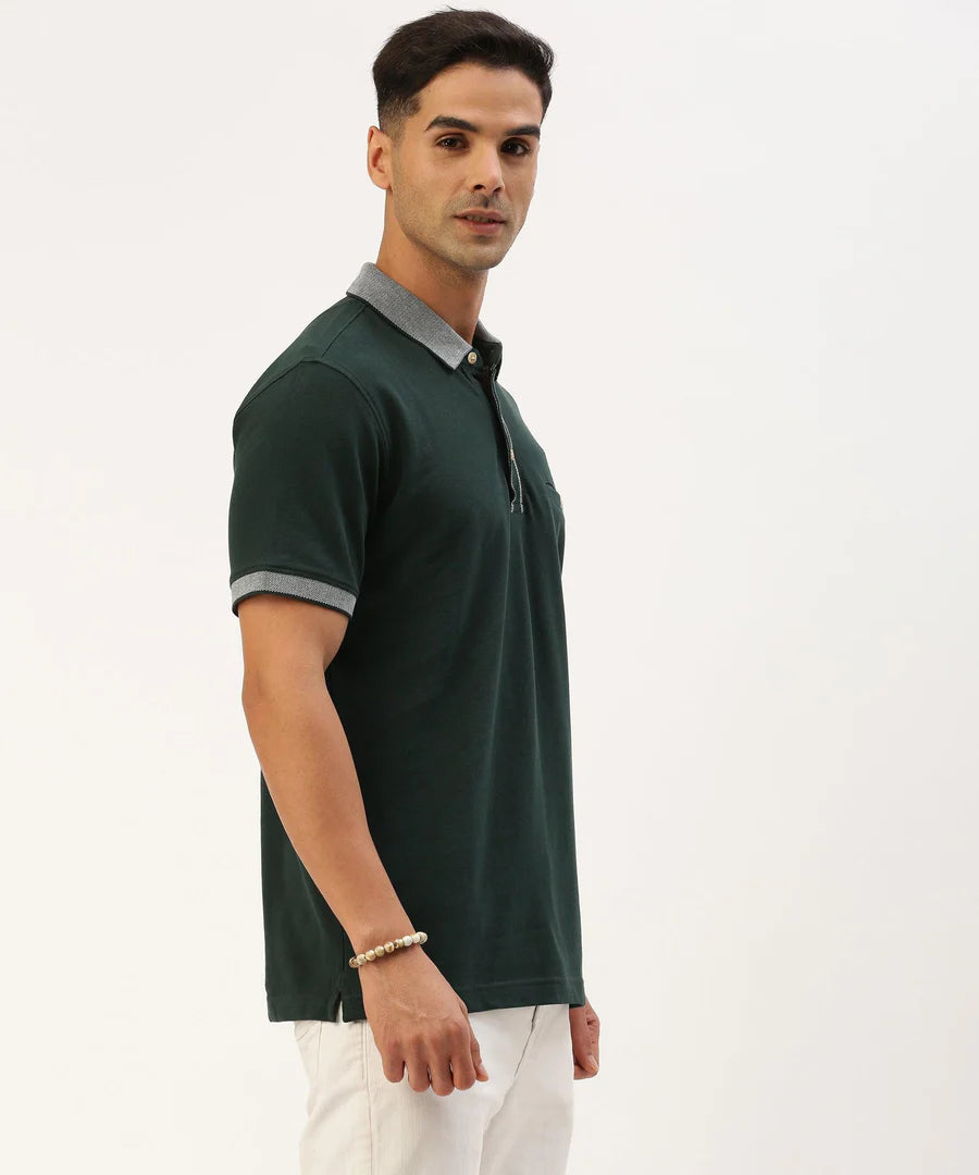 Men’s Dark Olive Solid Polo T-Shirt – Earthy Tone Premium Smart Casual Wear