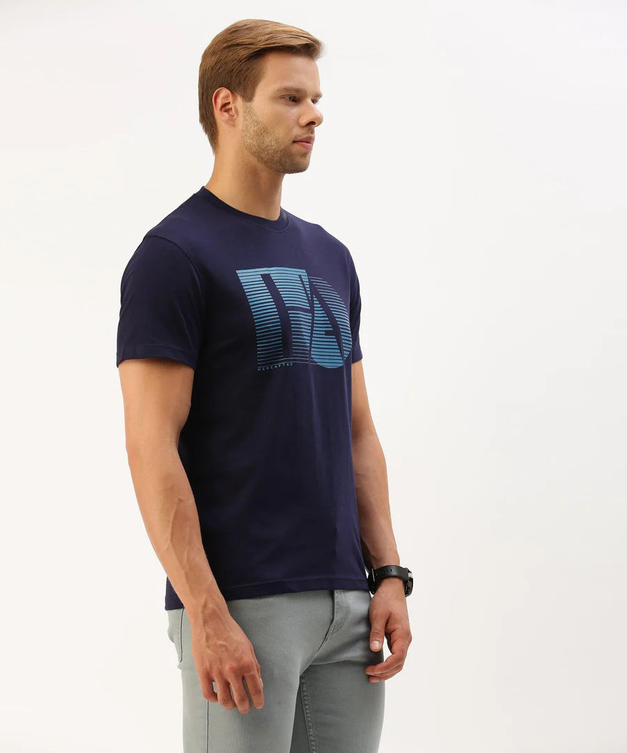 Men’s Navy Graphic Crew Neck T-Shirt – Statement Print Premium Casual Wear