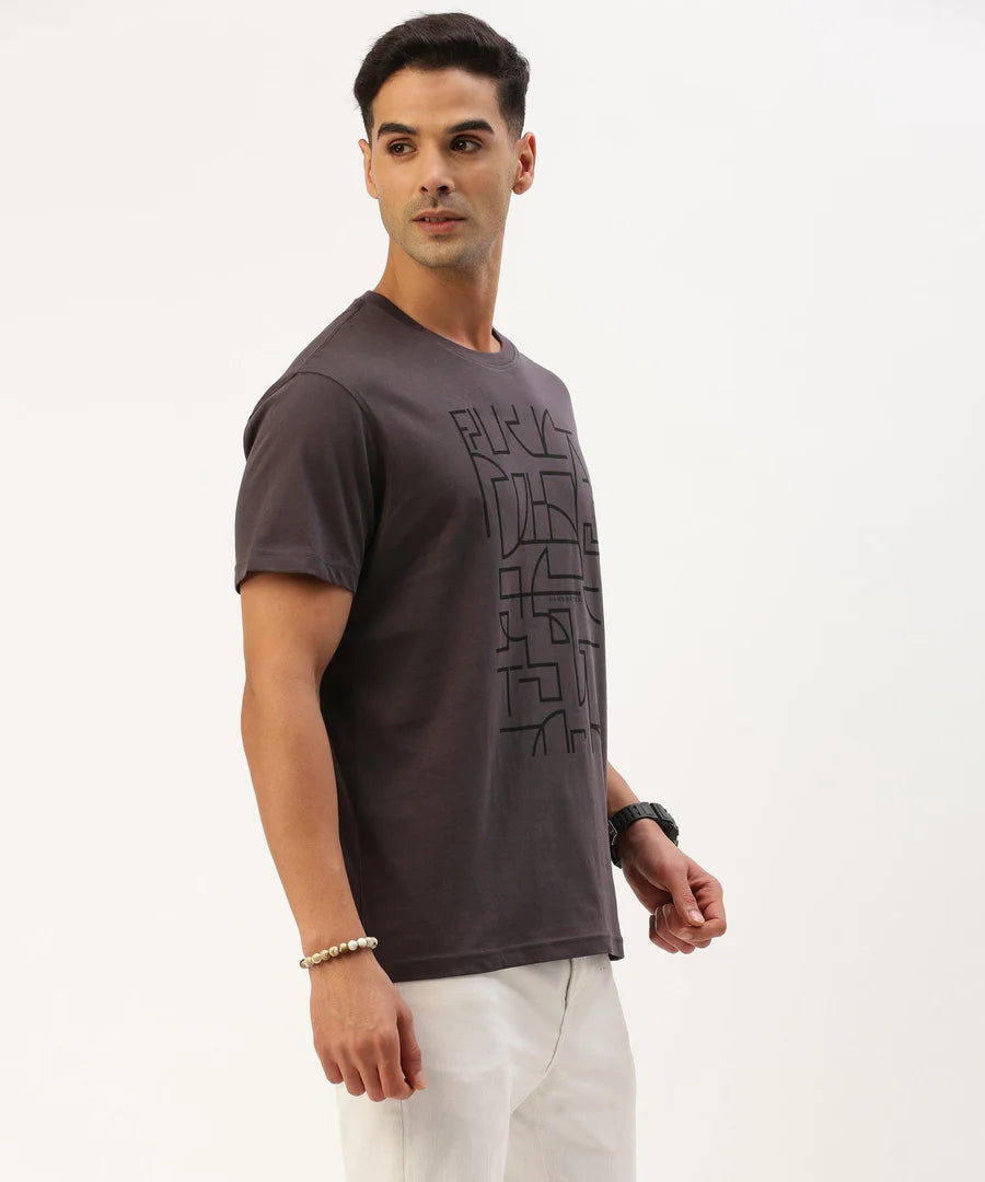 Men’s Dark Grey Graphic Crew Neck T-Shirt – Urban Statement Casual Essential