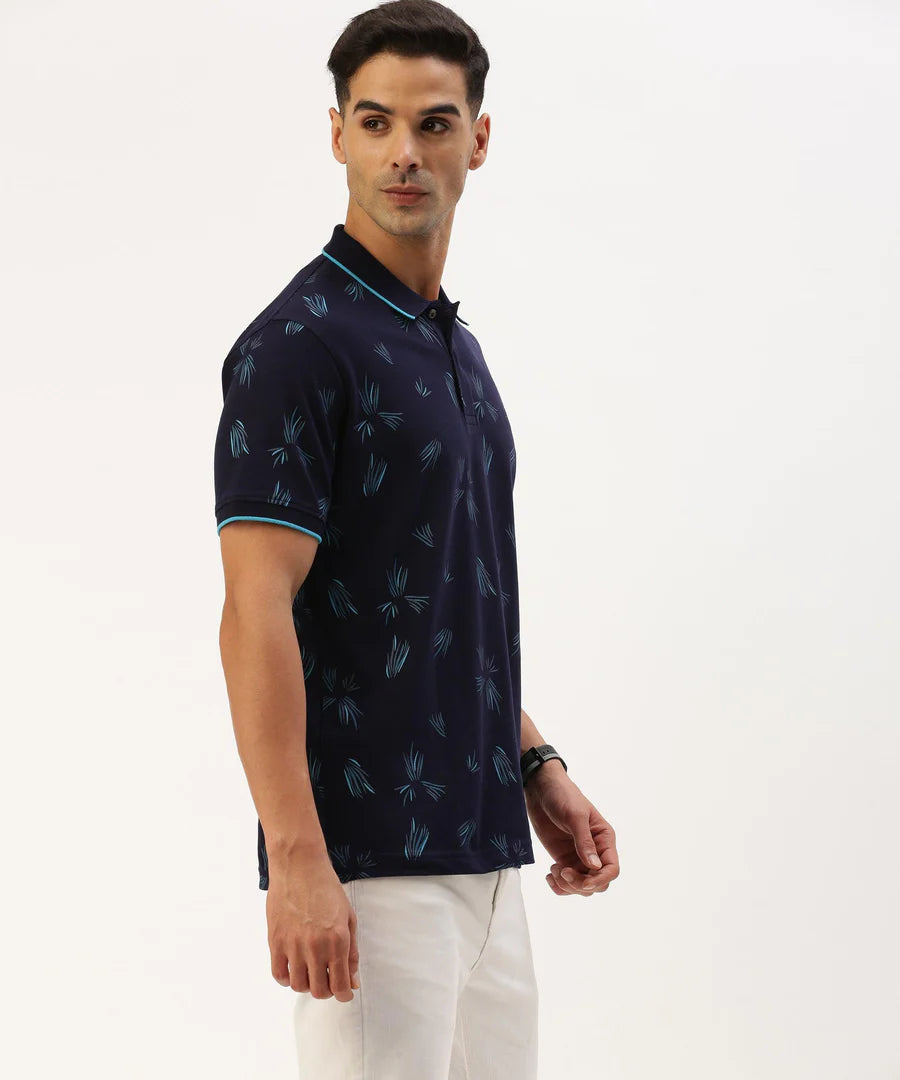 Men’s Navy Printed Polo T-Shirt – Refined Pattern Smart Casual Essential