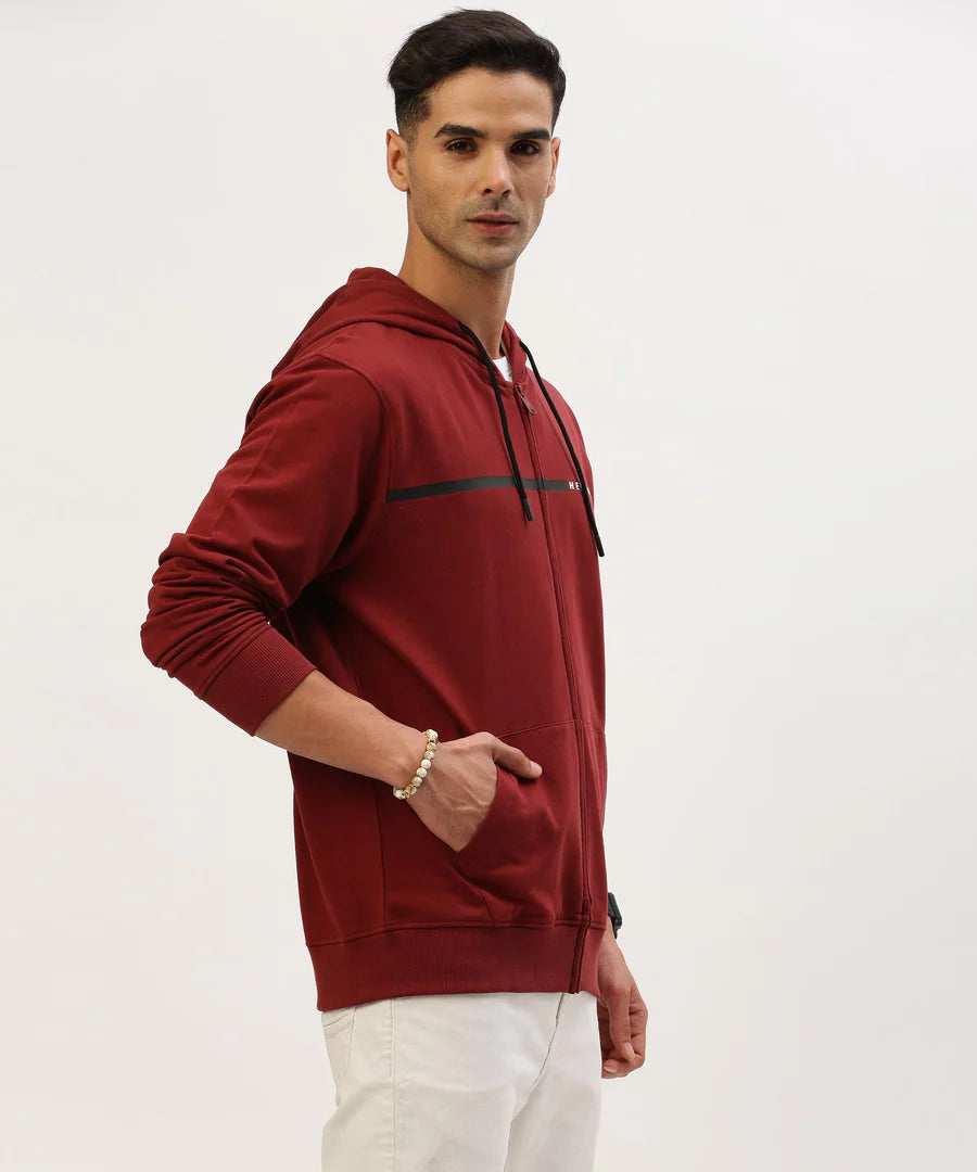 Men’s Burgundy Solid Hooded Sweatshirt – Rich Tone Premium Comfort Hoodie