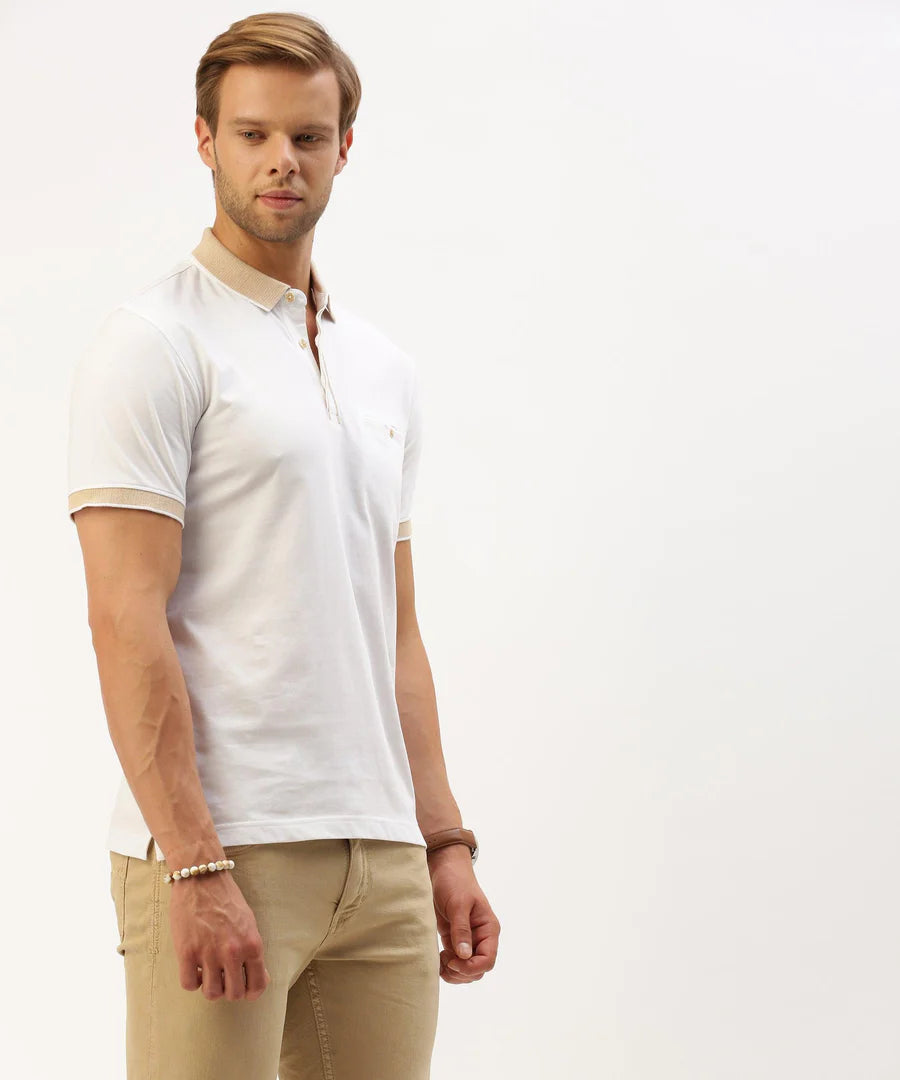 Men’s Crisp White Solid Polo T-Shirt – Clean Classic Smart Casual Essential