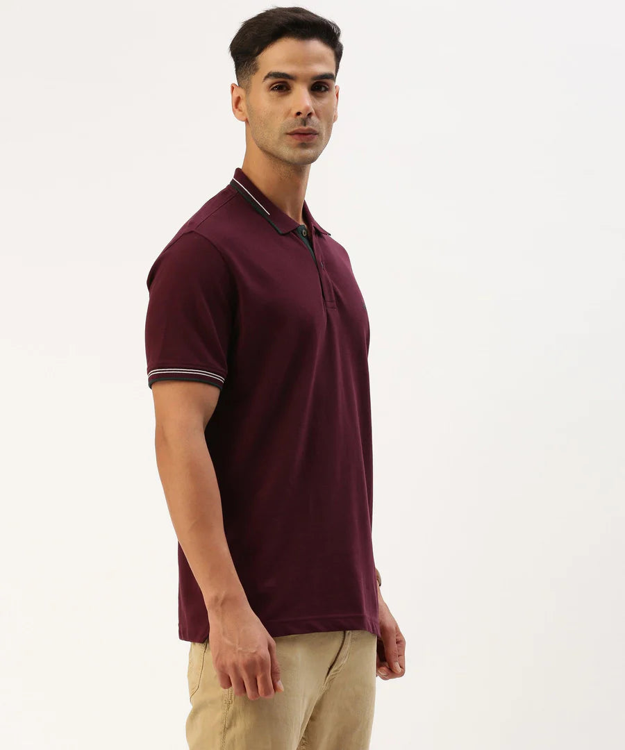 Men’s Deep Wine Solid Polo T-Shirt – Rich Tone Smart Casual Essential