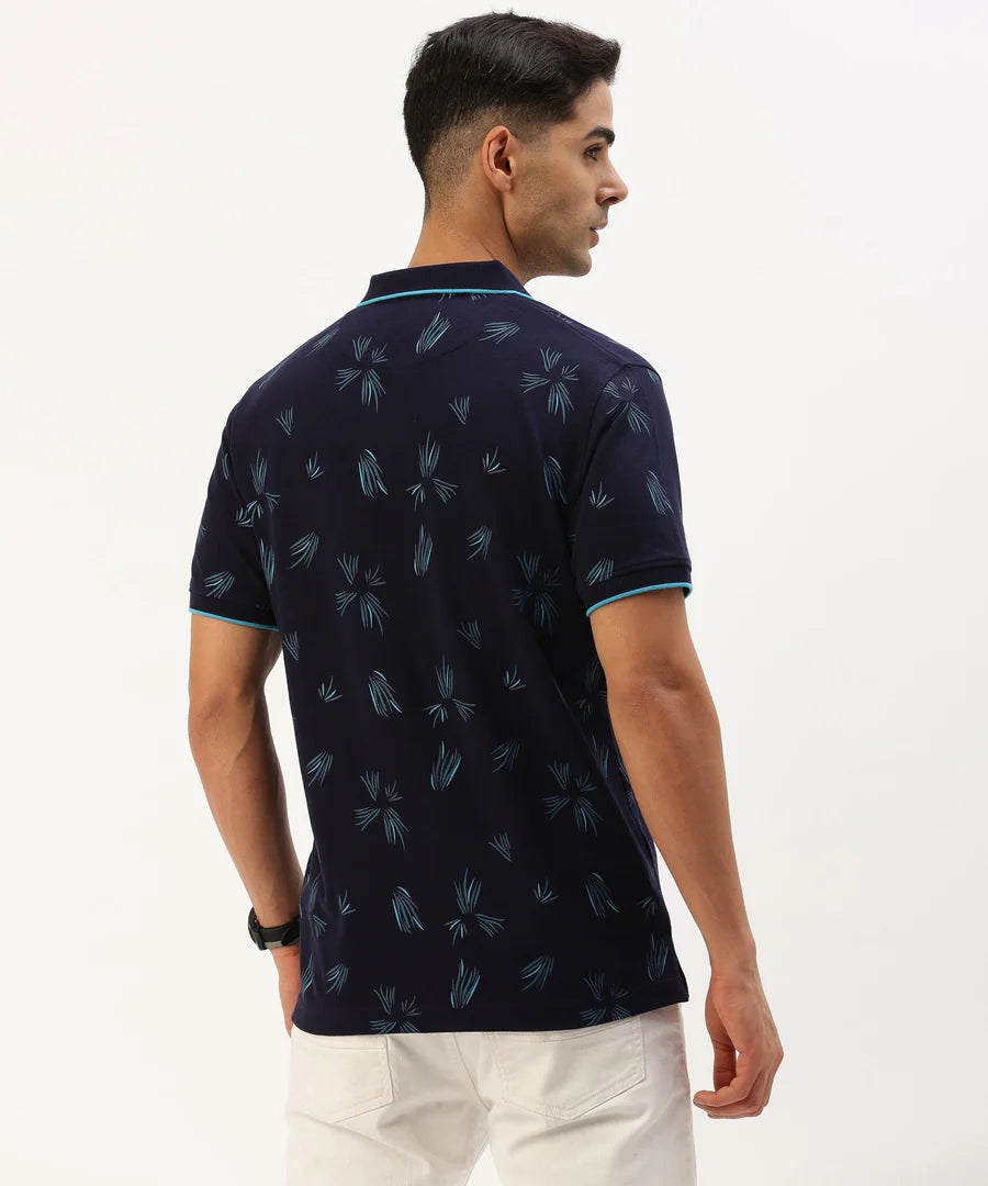 Men’s Navy Printed Polo T-Shirt – Refined Pattern Smart Casual Essential