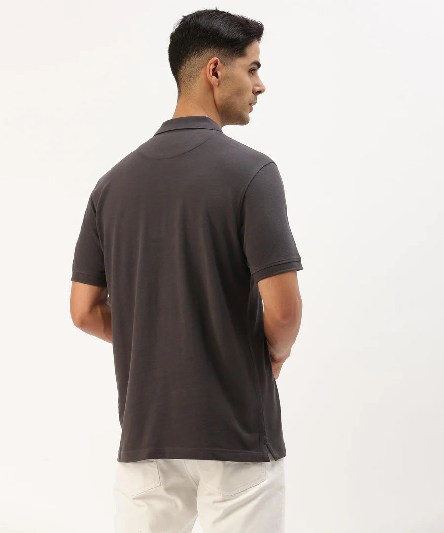 Men’s Dark Grey Solid Polo T-Shirt – Modern Minimal Smart Casual Essential