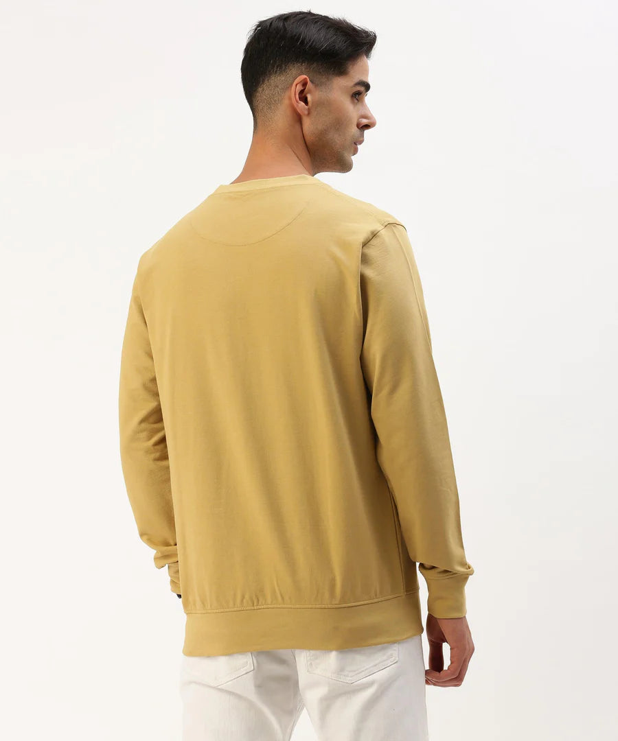 Men’s Khaki Logo Detail Crew Neck Sweatshirt – Earth Tone Premium Casual Essential