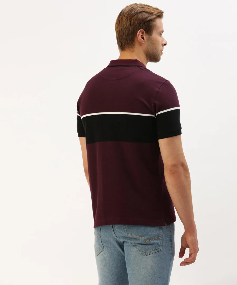 Men’s Wine Striped Polo T-Shirt – Rich Contrast Premium Smart Casual Wear