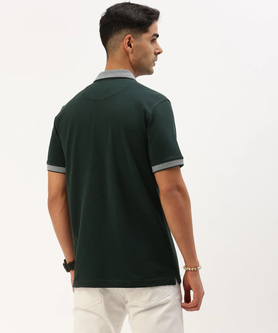 Men’s Dark Olive Solid Polo T-Shirt – Earthy Tone Premium Smart Casual Wear