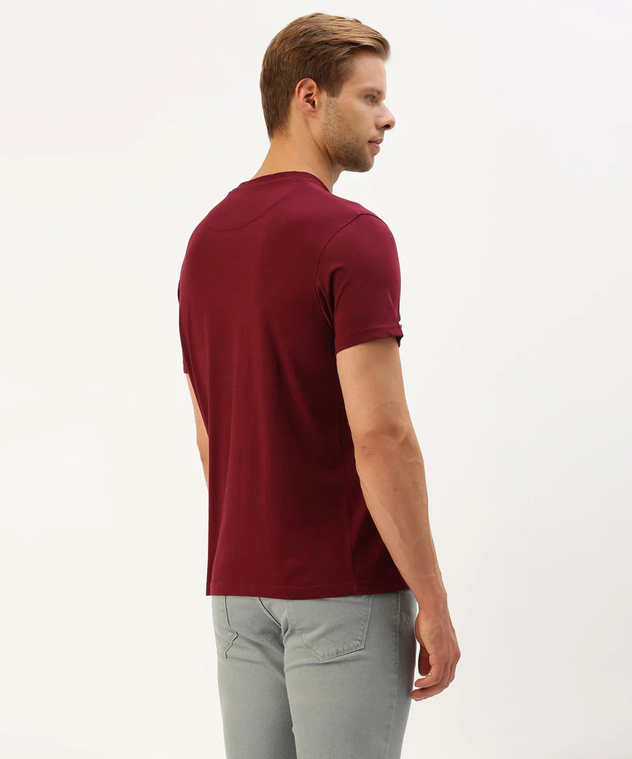 Men’s Burgundy Striped Crew Neck T-Shirt – Rich Contrast Casual Essential