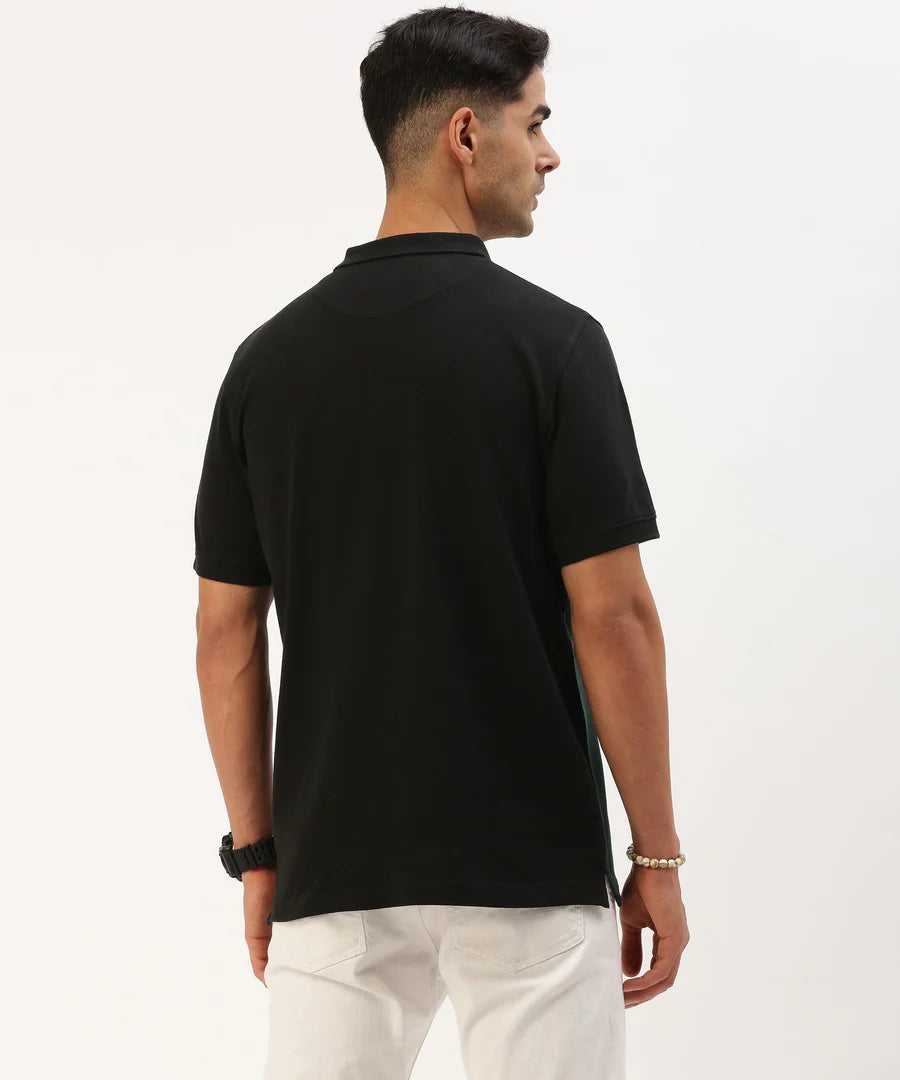 Men’s Black Color Block Polo T-Shirt – Bold Panel Contrast Smart Casual Essential