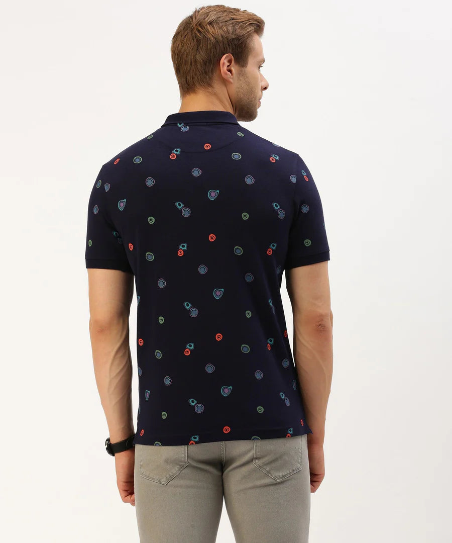 Men’s Midnight Navy Printed Polo T-Shirt – Premium Pattern Smart Casual Essential